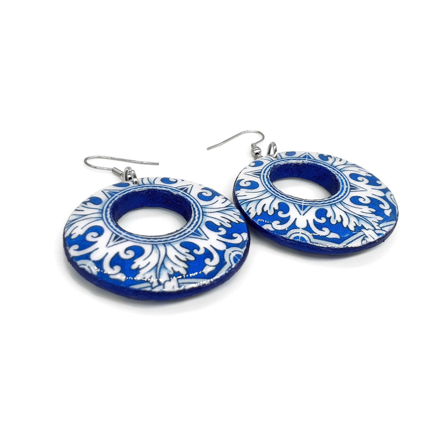 LÉNIA - Majolica Blue Tiles Hoop Earrings - ineslamy