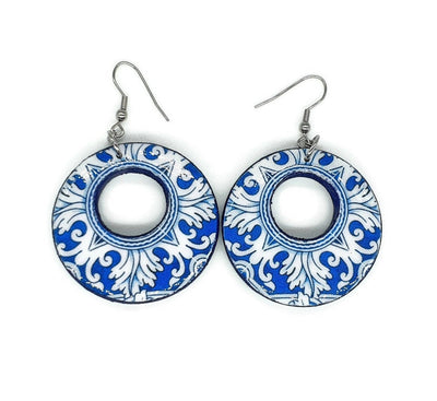 LÉNIA - Majolica Blue Tiles Hoop Earrings - ineslamy