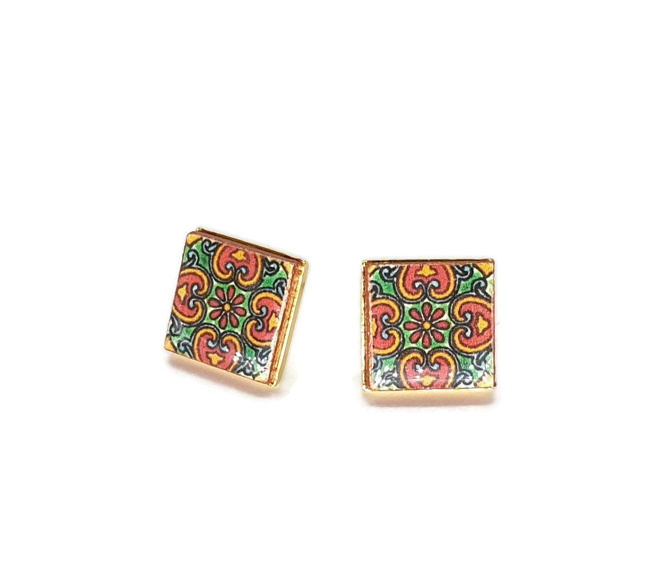 SOFIA - Mexican Red Tile Post Earrings - ineslamy