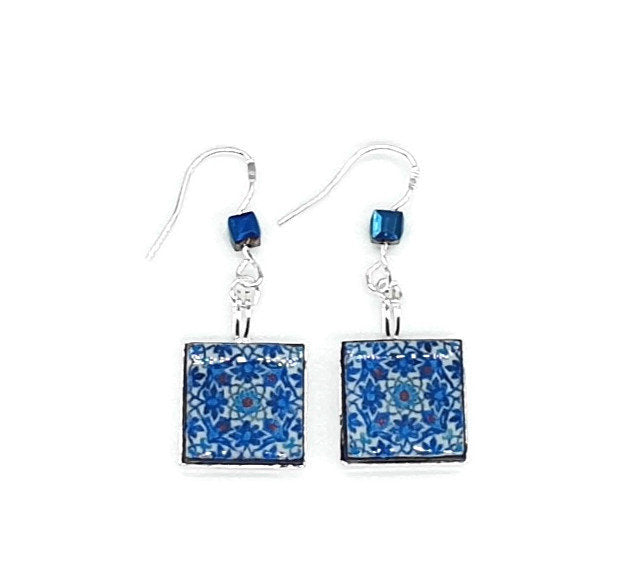 Mehar - Blue Moroccan Tile Earrings - ineslamy