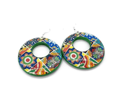 Mexican Mixed Tile Hoop Earring Talavera Spanish Tile Mismatched Hoop Statement Hoop Earring Colorful Jewelry Green Tile Hoop Latina Gift