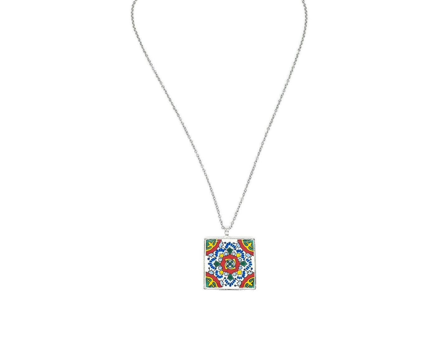 SERENA - Red & Green Mexican Tile Pendant - ineslamy