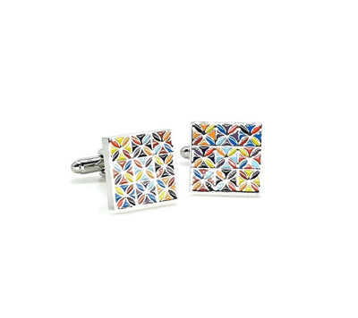 Mexican Tile Talavera STEEL Cufflinks Colorful Tile Geometric Cufflink Mexico Enamel Jewelry Men Wedding Cufflinks Groom Square Cufflink