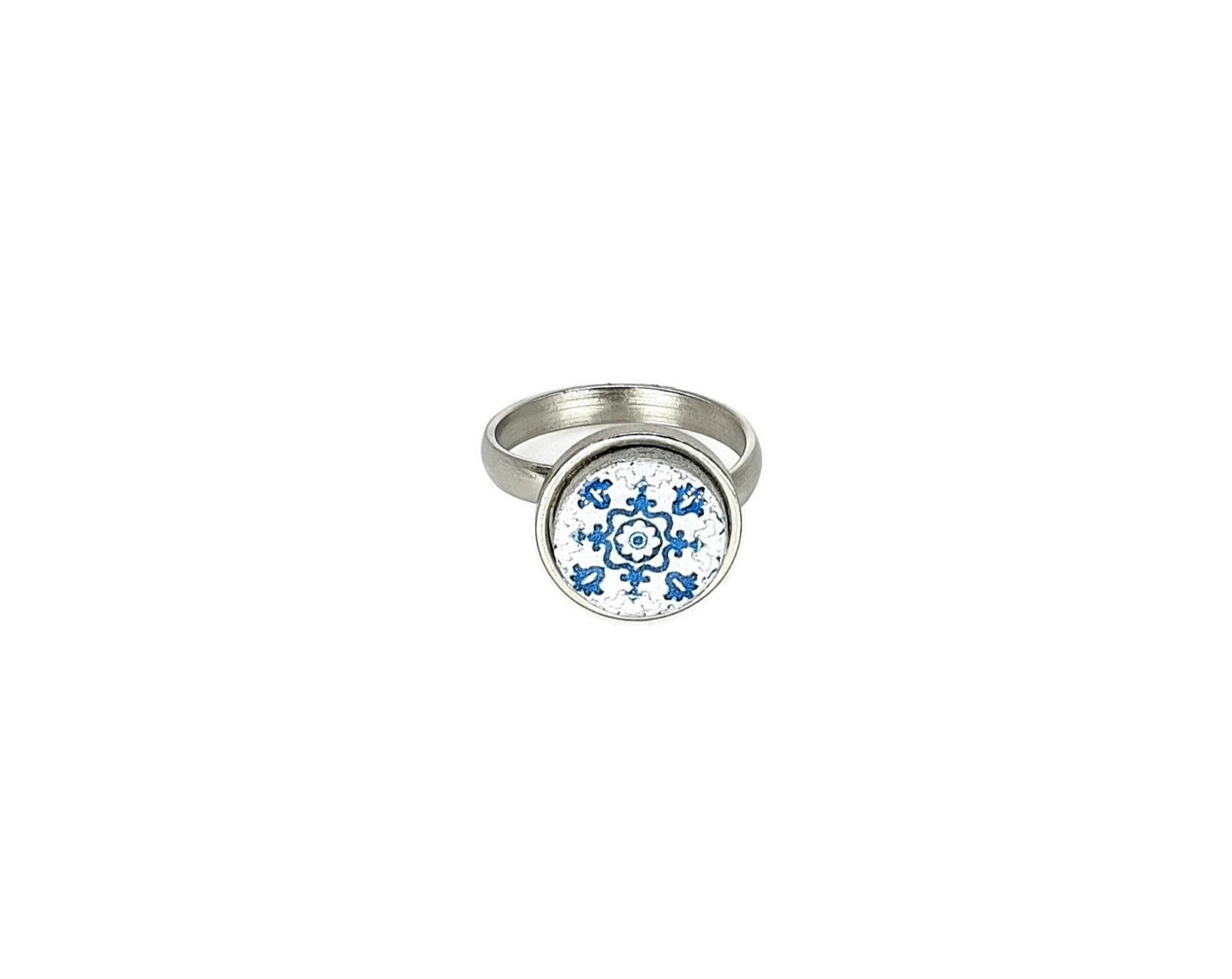 CAMILA - Round Blue Azulejo Ring - ineslamy