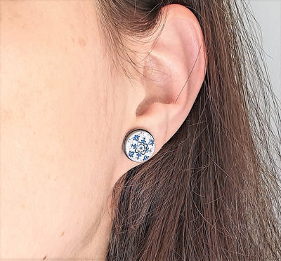 Natalie - Blue Round Tile Stud Earrings - ineslamy
