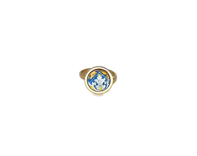 FELICIDADE - Gold Steel Round Tile Ring