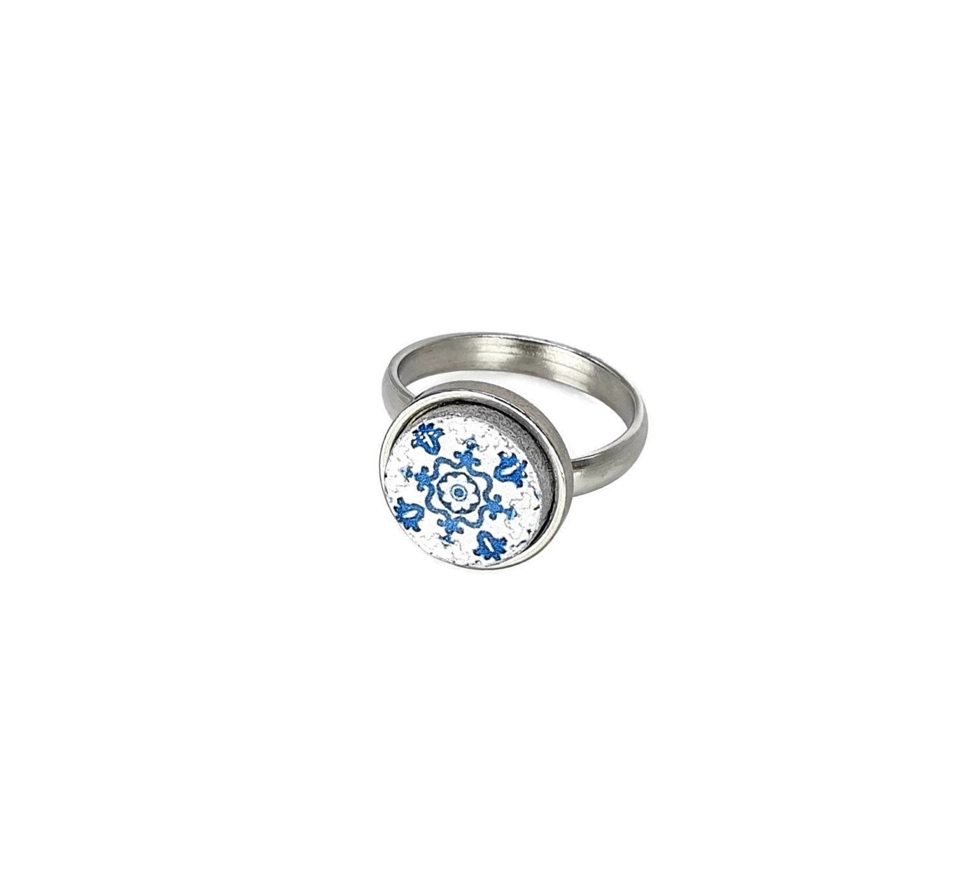 CAMILA - Round Blue Azulejo Ring - ineslamy