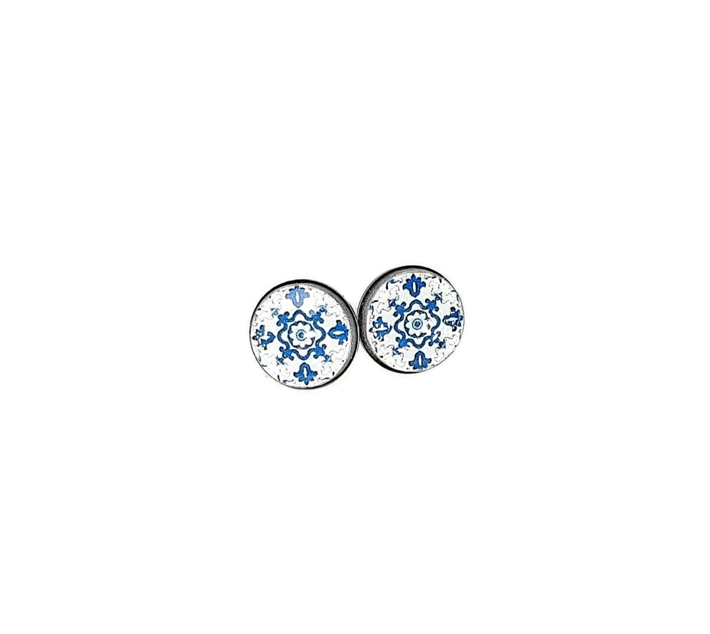 Natalie - Blue Round Tile Stud Earrings - ineslamy