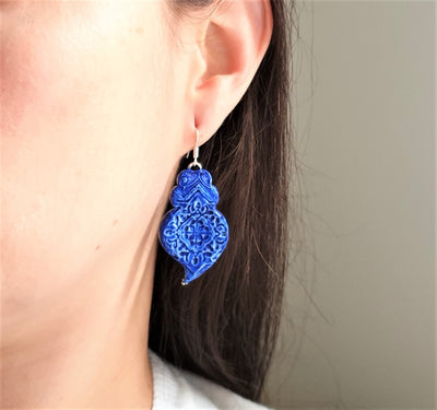 JUSTA - Blue Ceramic Viana heart Earrings