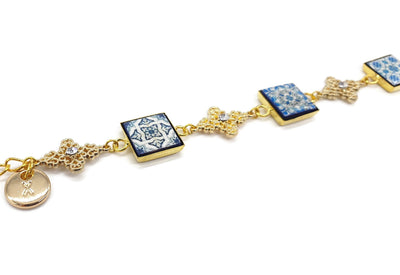 CADENCE - Gold Cross Blue Tiles Bracelet - ineslamy