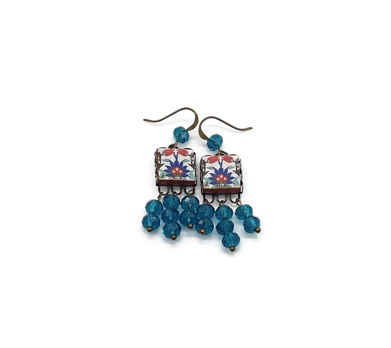 AZRA - Turkish Aqua Blue Tiles Drop Earrings