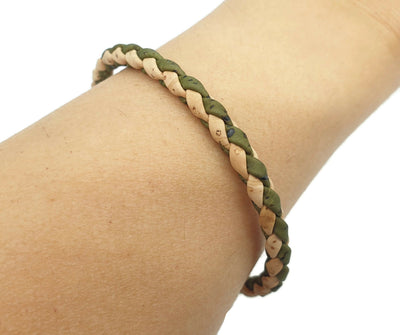 GREEN cork bracelet, Stackable braided cork bracelet, braided cork bracelet, stackable cork bracelet, men simple bracelet, vegan leather - ineslamy