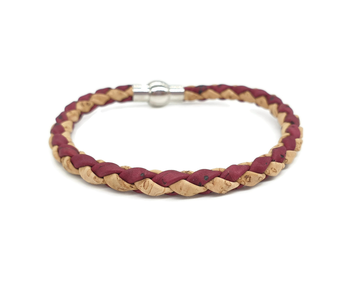 RED cork bracelet, Stackable braided cork bracelet, braided cork bracelet, stackable cork bracelet, men simple bracelet, vegan leather - ineslamy