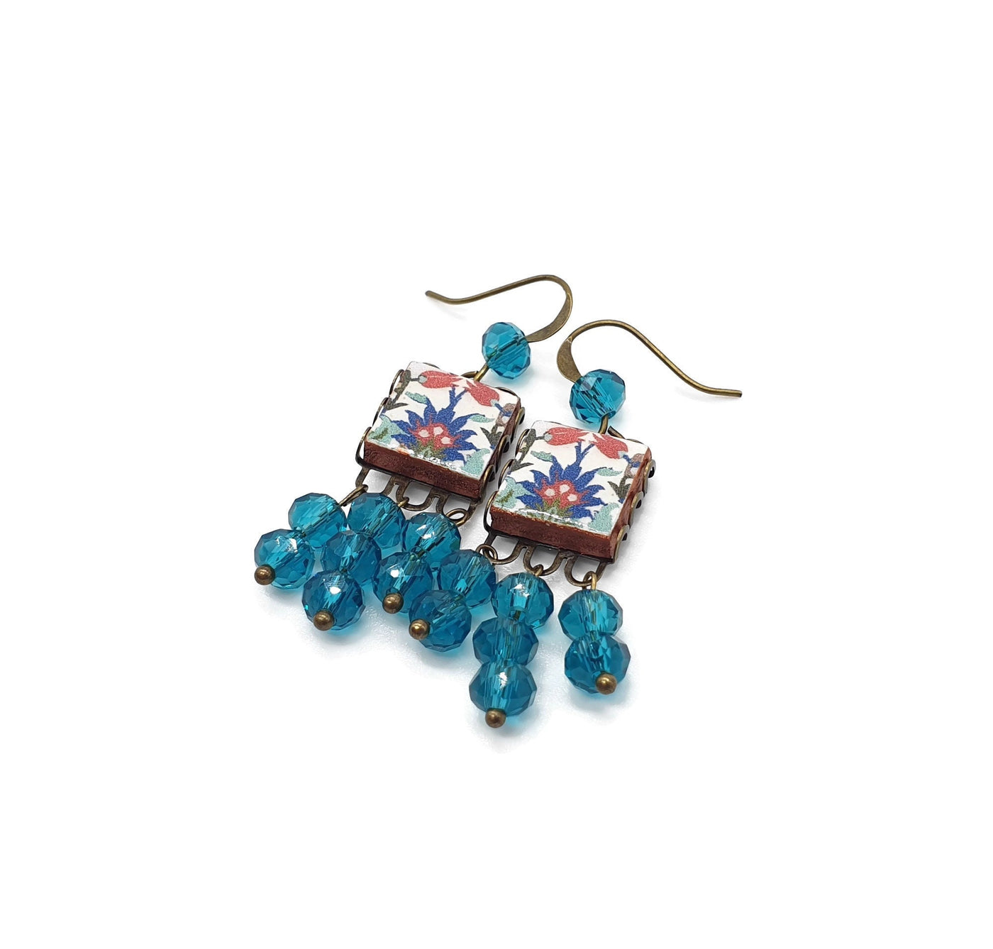 AZRA - Turkish Aqua Blue Tiles Drop Earrings