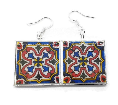 CARMELA - Mexican Blue & Red Tile earrings - ineslamy