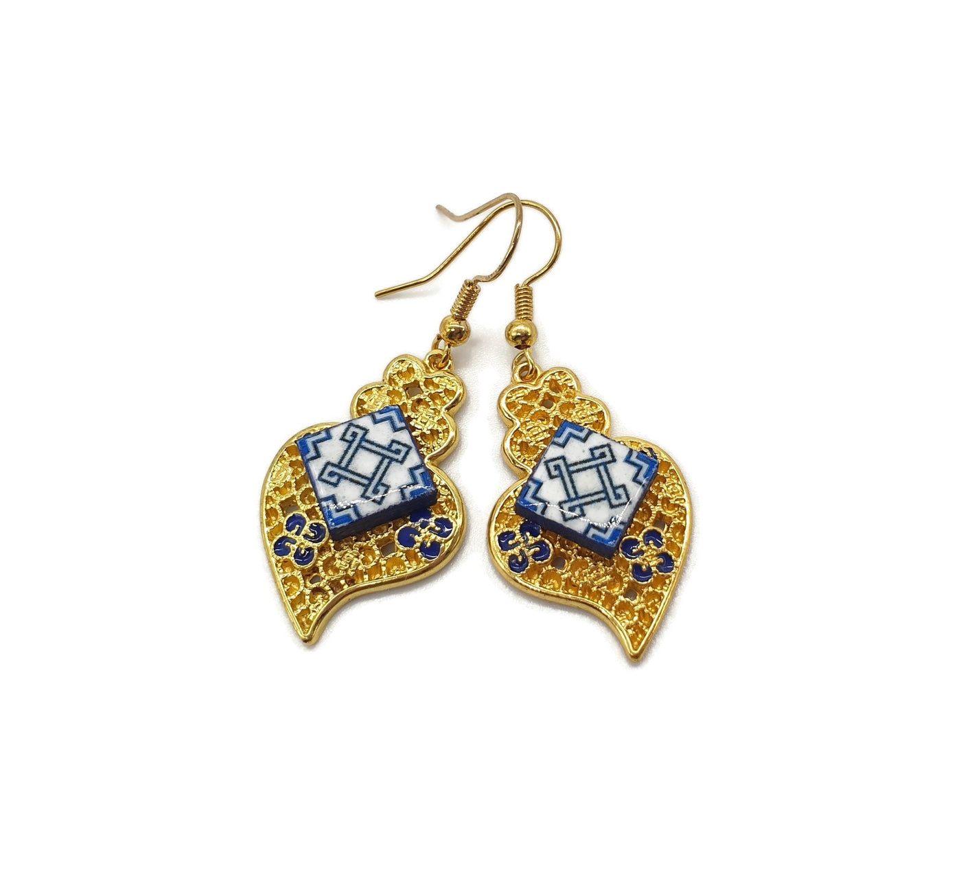 CILA - Viana Heart Gold Filigree & Tile Earrings