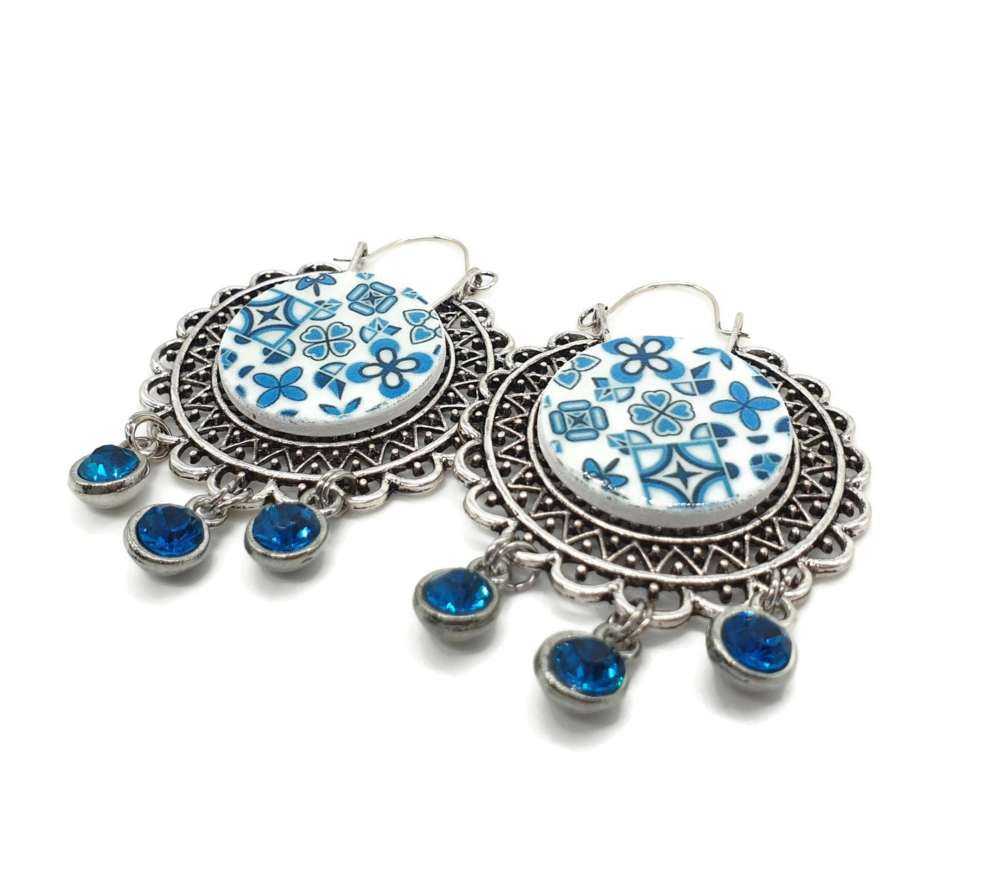 ISIDORA - Mixed Blue Tiles Hoop Earrings