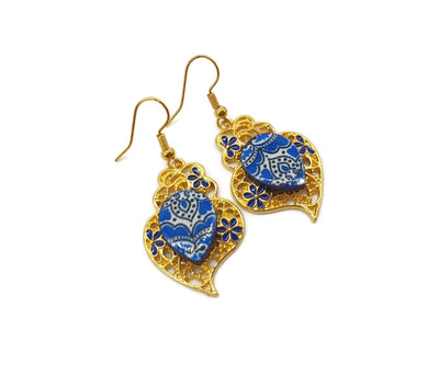 ELVIRA - Gold & Blue Tile Viana Heart Earrings