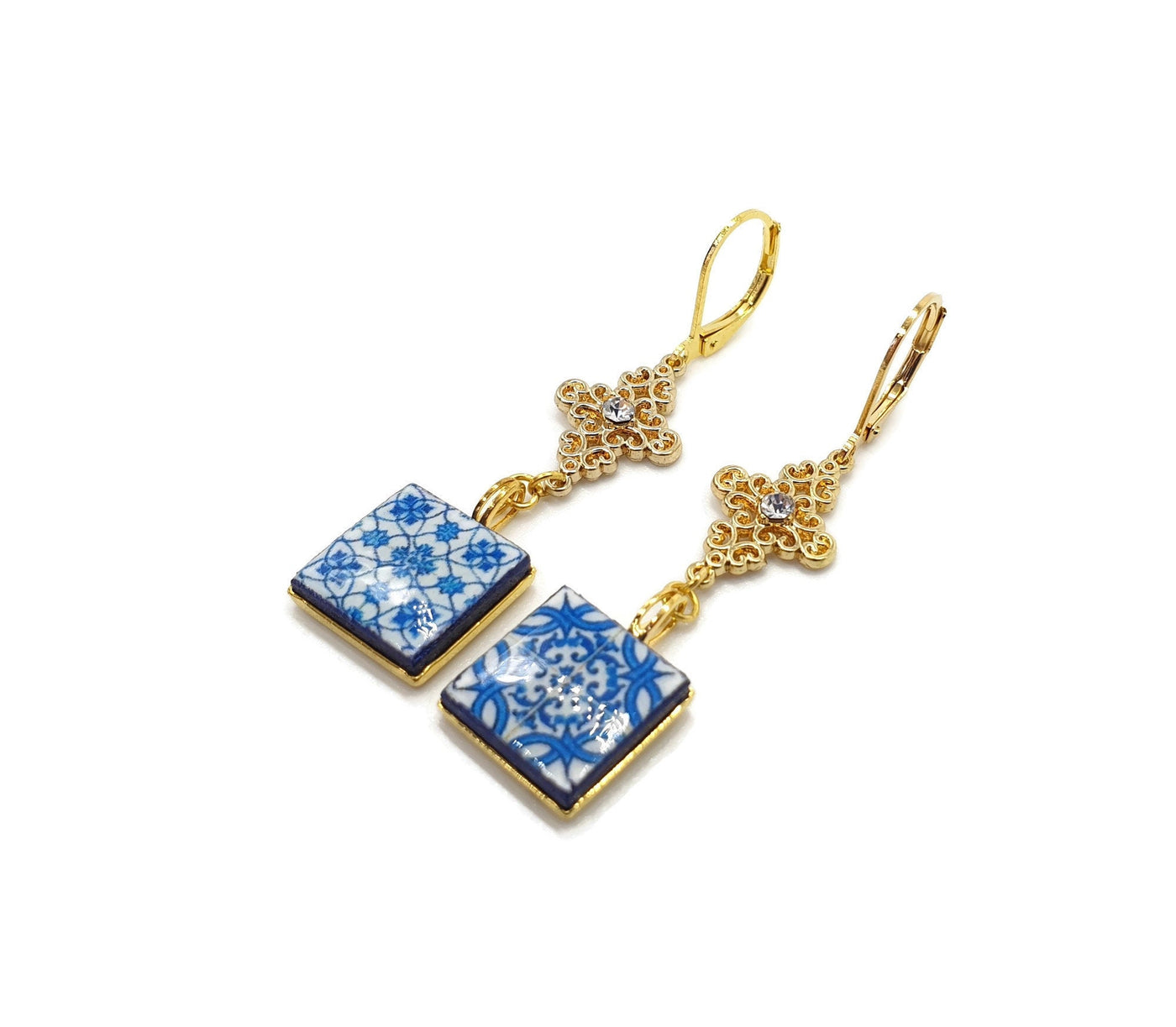 Mia - Gold Cross Tile Earrings - ineslamy