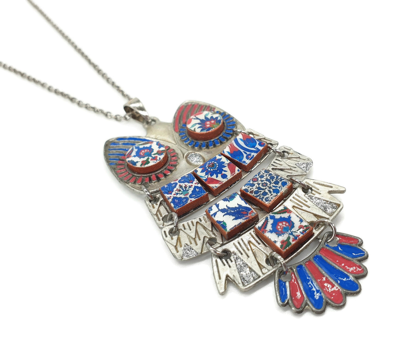 LARISSA - Ethnic Big Owl & Turkish Tiles Necklace