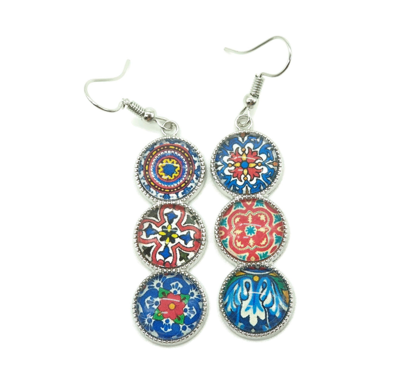NORA - Mexican Tiles Round Bar Earrings - ineslamy