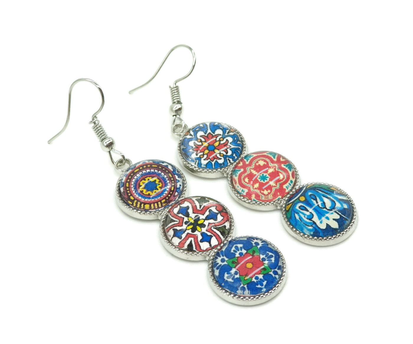 NORA - Mexican Tiles Round Bar Earrings - ineslamy