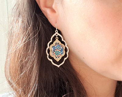 Yasmine - Moroccan Tile Silver Arabesque Earrings - ineslamy