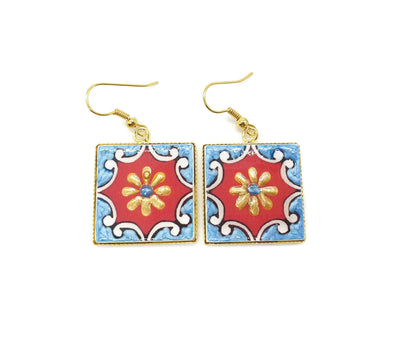 CINDY - Italian Tiles Flower Gold Earrings - ineslamy