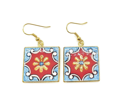 CINDY - Italian Tiles Flower Gold Earrings - ineslamy