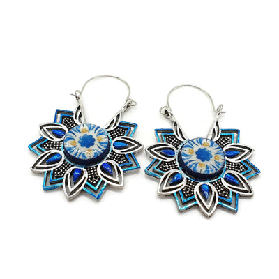 MARCH - Blue Flower Hoop Earrings - ineslamy