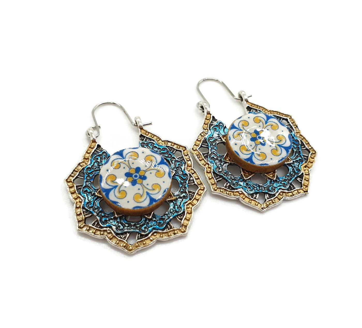 BEATRIX - Turquoise & Gold Tile Hoop Earrings - ineslamy
