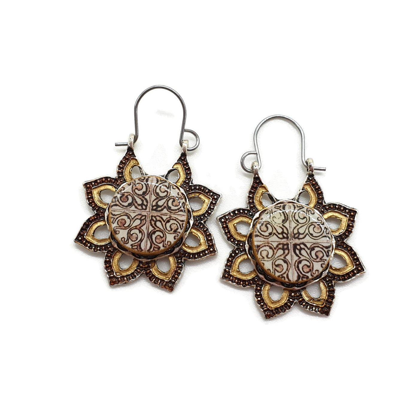 GAIA - Copper Tile Flower Hoop Earrings - ineslamy