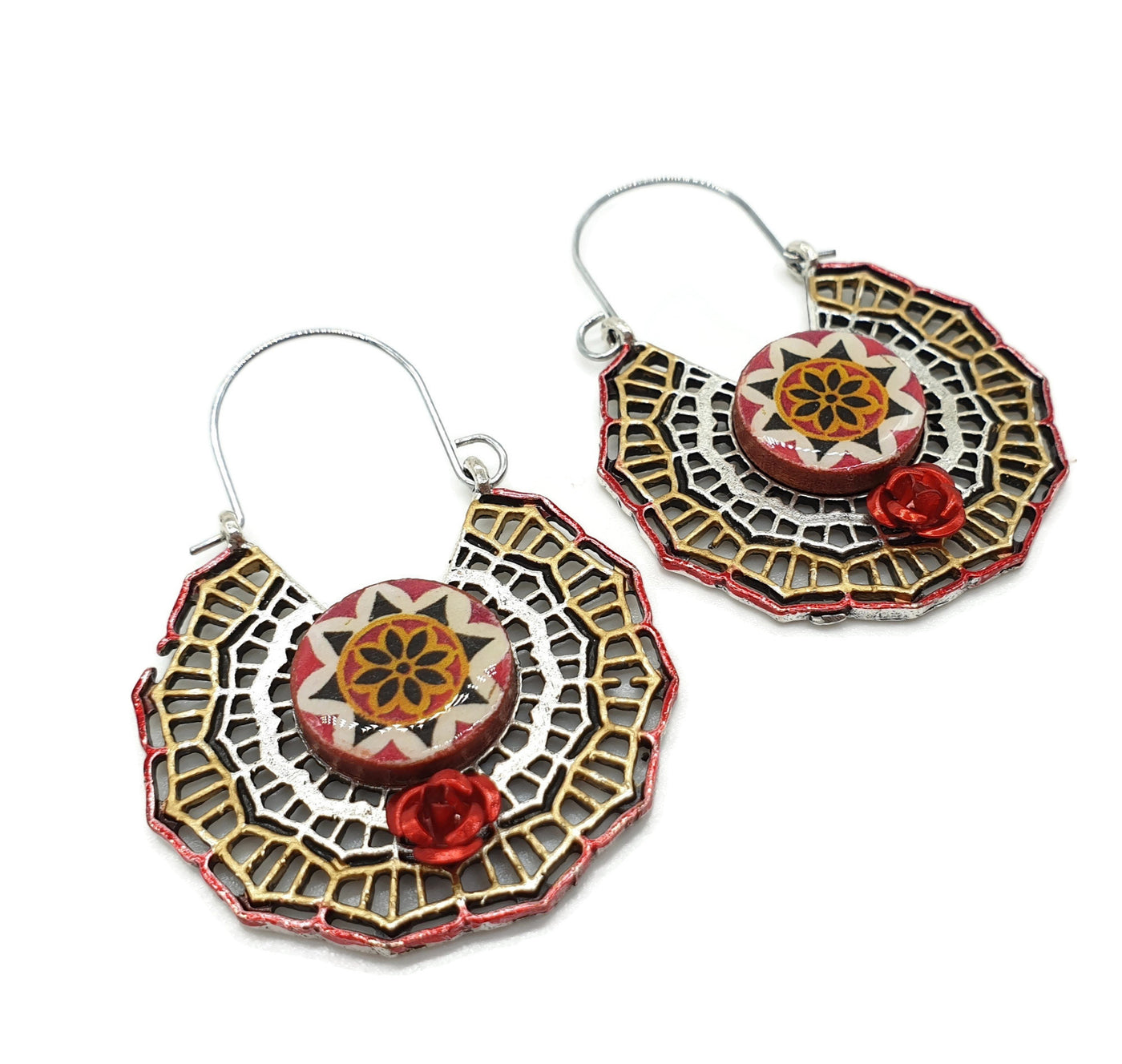 AGATA - Portuguese Red Tiles Hoop Earrings - ineslamy