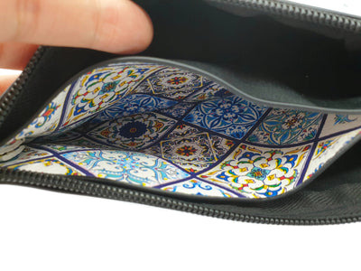 Portuguese Blue Tiles Hand Wallet, With detachable Bangle Bracelet, Faux Leather, Portuguese Azulejos Accessories, XTory Tiles Wallet - ineslamy