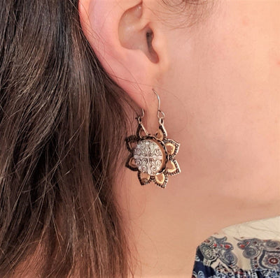 GAIA - Copper Tile Flower Hoop Earrings - ineslamy