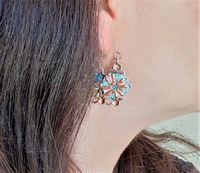 VICTORIA - Blue & Gold Hexagon Hoop Earrings - ineslamy