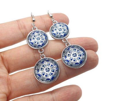 Portugal azulejo long earrings, Portuguese tiles, Portugal, azulejo jewelry, tile earrings, Portuguese jewelry, Portugal souvenir - ineslamy