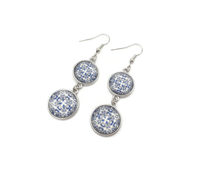 Portugal azulejo long earrings, Portuguese tiles, Portugal, azulejo jewelry, tile earrings, Portuguese jewelry, Portugal souvenir - ineslamy