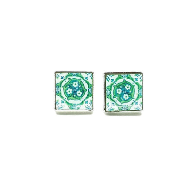 LEANDRA - Green Azulejo Stud Earrings