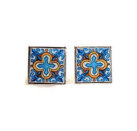PILAR - Turquoise Mexican Tile Earrings