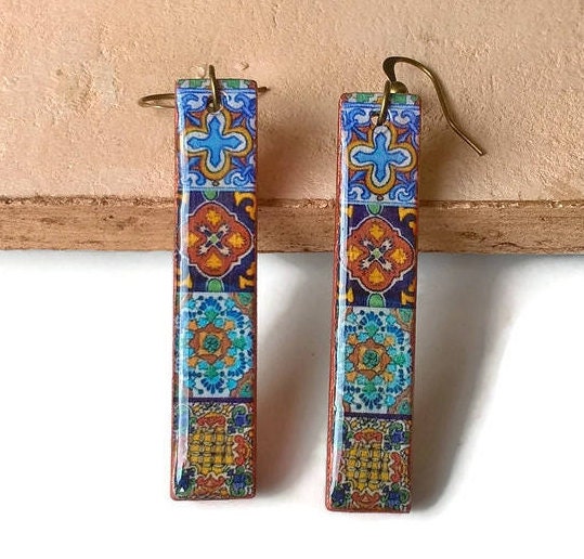 NATALIA - Mexican Mixed Tiles Bar Earrings