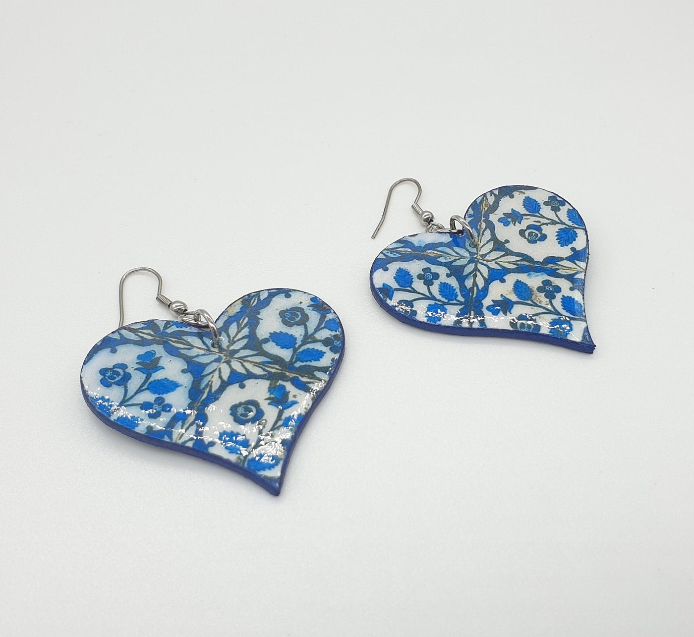 ALINE - Portuguese Tiles Big Heart Earrings