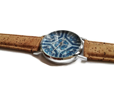 MYRIAM - Blue Tile Cork Watch