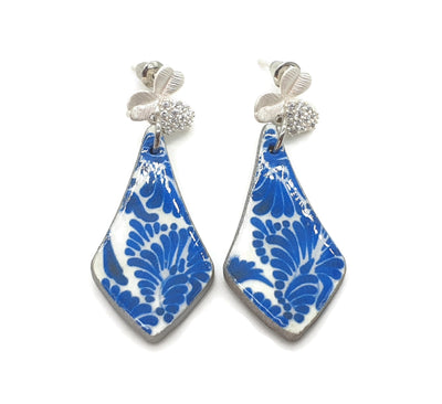 ESPERANZA - Mexican Teardrop Blue White Tile Earrings