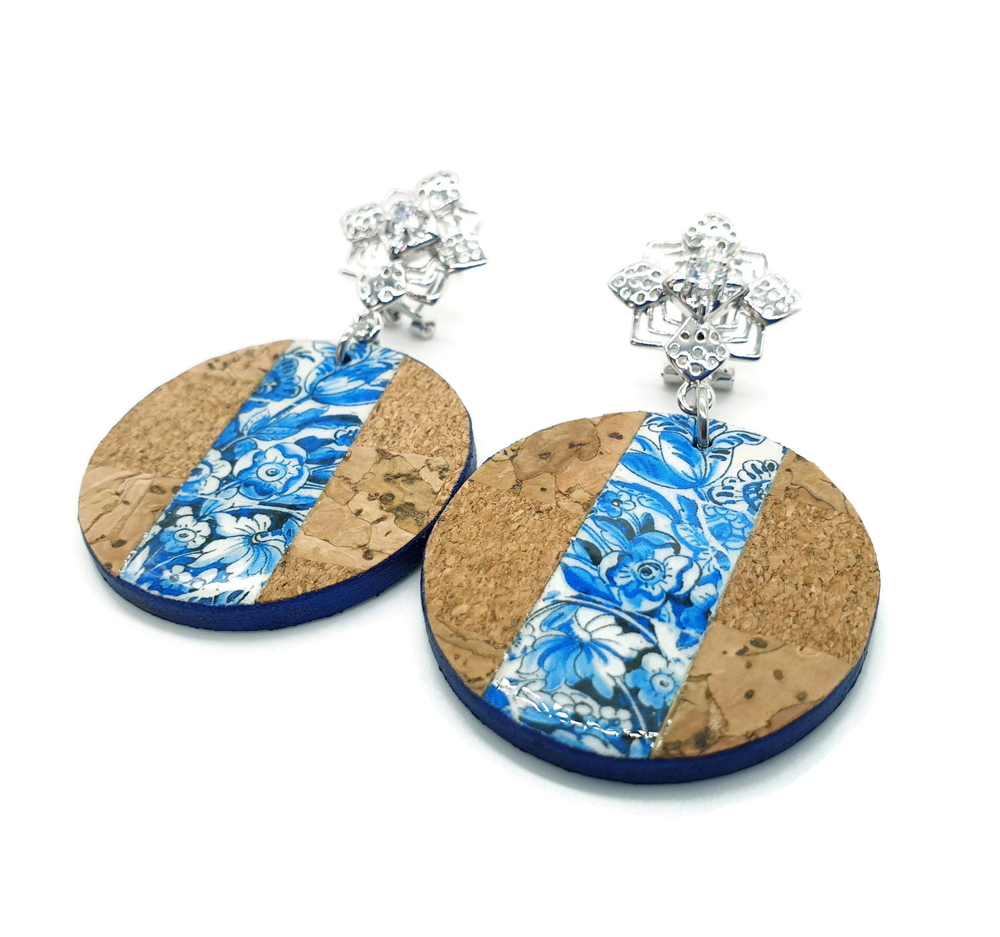CLEMENTINA - Portugal Round Tile Wood & Cork Earrings