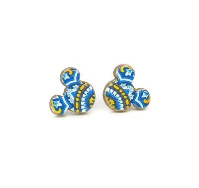 REESE - Mouse Blue & Gold Tile Studs