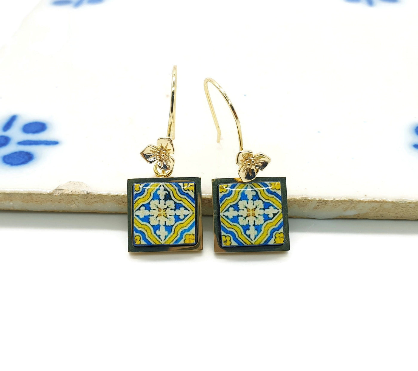CAETANA - Portugal Gold Leaf Azulejo Earrings