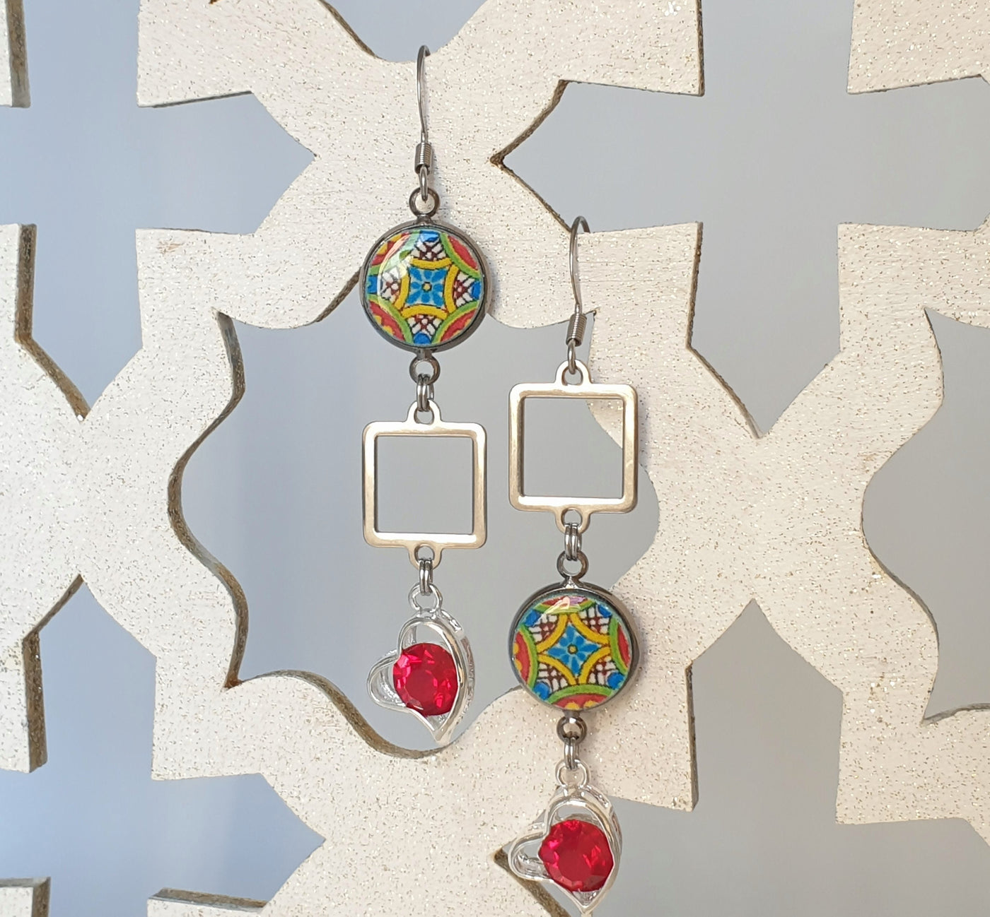 ALESSA - Sicilian Mismatched Red Tiles Earrings