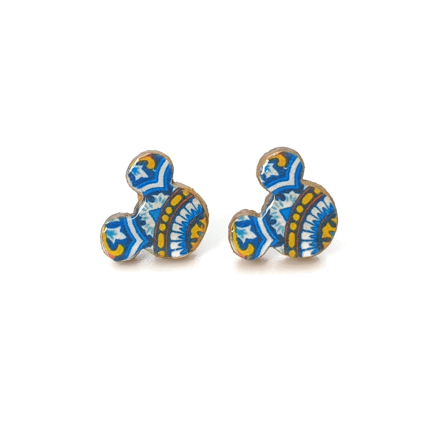 REESE - Mouse Blue & Gold Tile Studs