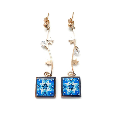 DELIA - Portugal tile earrings - Swirl & Crystals